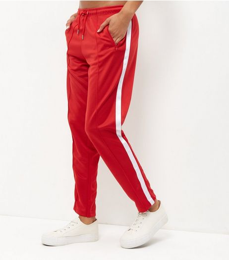 Red Stripe Side Joggers | New Look