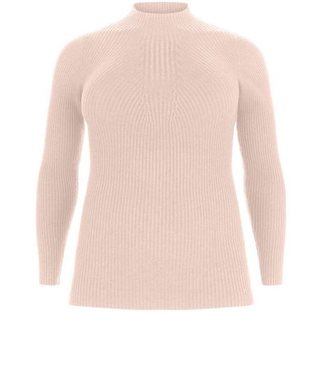 Curves Pink Ribbed Funnel Neck Jumper | New Look