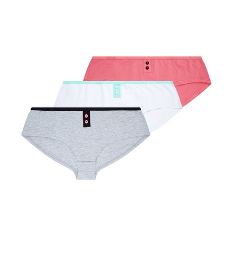 Teens 3 Pack Grey Pink and White Short Briefs | New Look