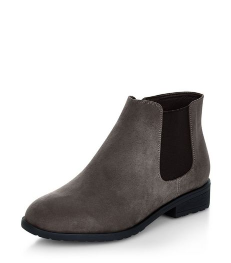 Wide Fit Grey Suedette Chelsea Boots | New Look