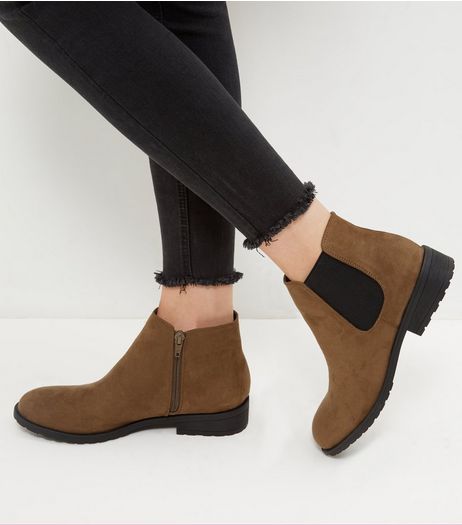 Wide Fit Khaki Suedette Chelsea Boots | New Look