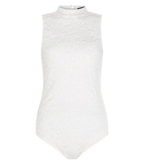 White Lace Funnel Neck Bodysuit | New Look