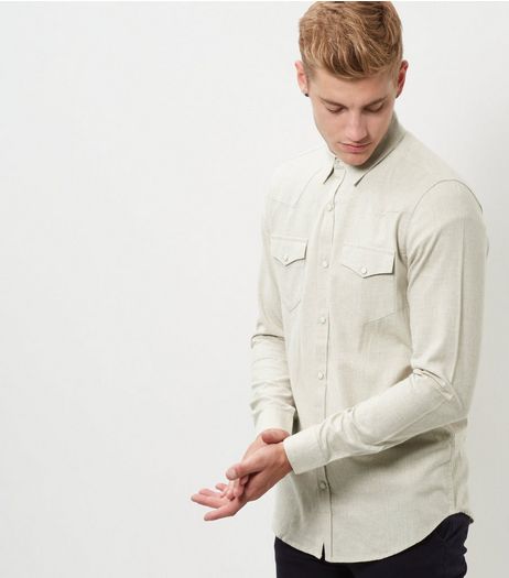 Stone Long Sleeve Shirt | New Look
