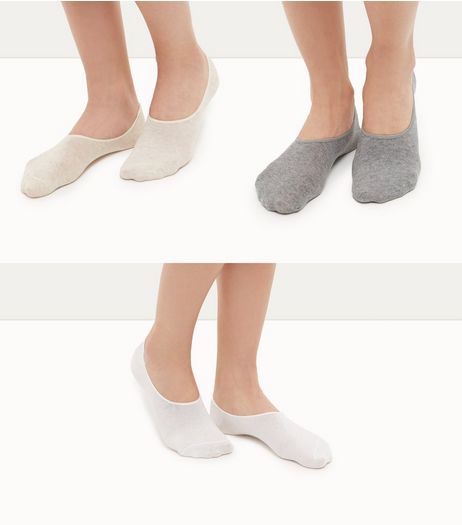 3 Pack Stone White and Grey Ballerina Socks | New Look