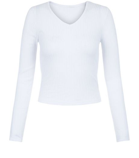 Teens White V Neck Long Sleeve Top | New Look