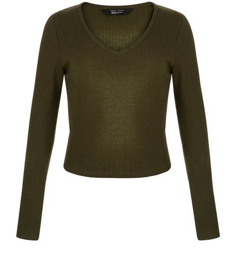 Teens Khaki Ribbed Long Sleeve Top | New Look