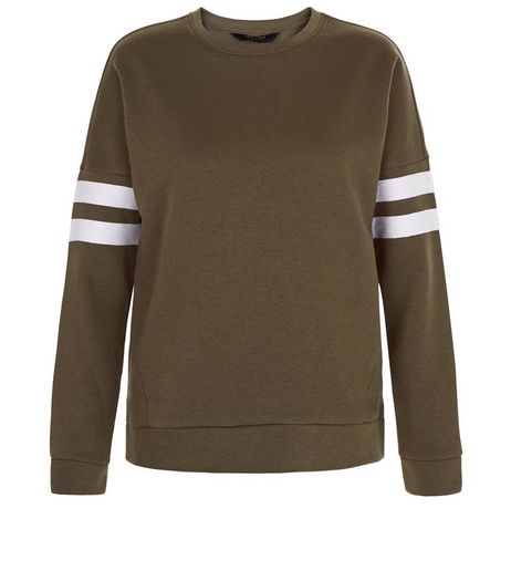 Teens Khaki Contrast Stripe Sweater | New Look