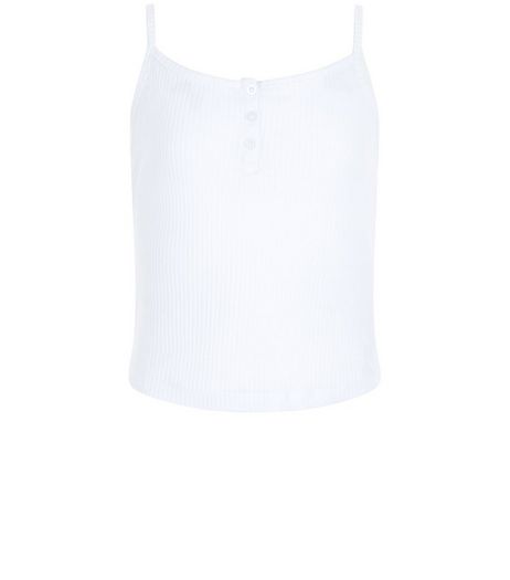 Teens White Ribbed Button Front Cami | New Look