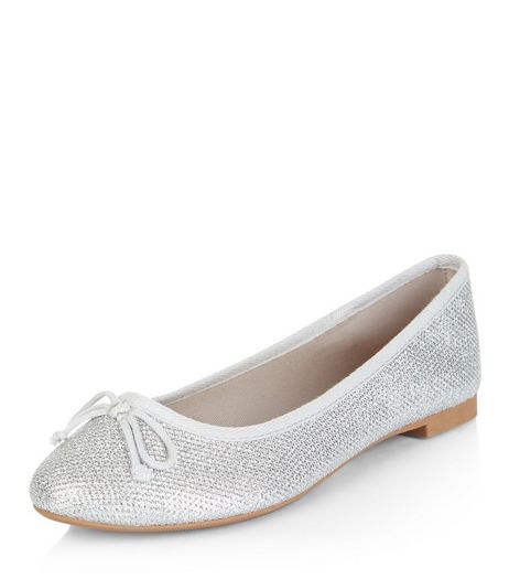 Silver Textured Ballet Pumps | New Look