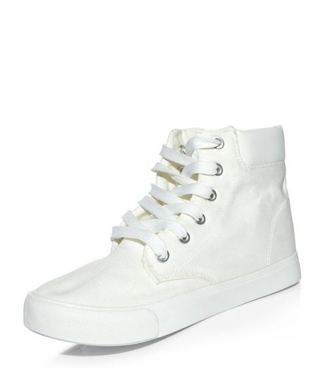 Teen White Lace Up Hi-Top Plimsolls | New Look