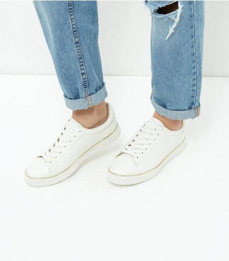White Metal Trim Trainers | New Look