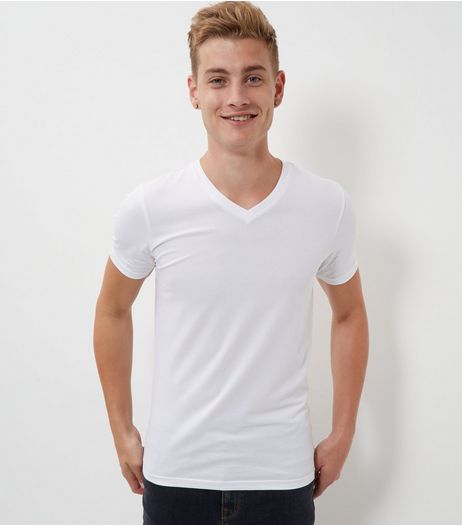 White Cotton Mix Stretch V Neck T-Shirt | New Look
