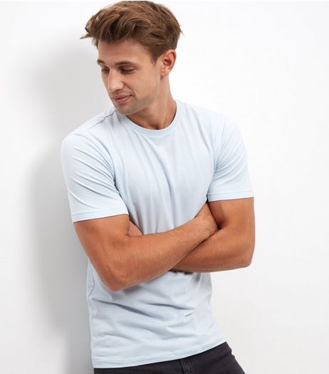 Light Blue Stretch Crew Neck T-Shirt | New Look