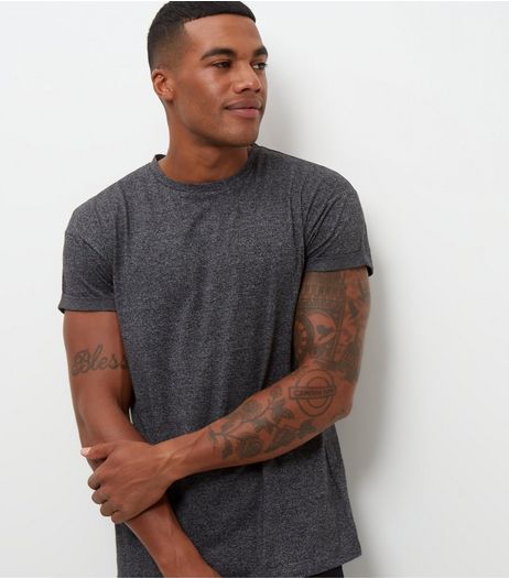 Grey Roll Sleeve T-Shirt | New Look