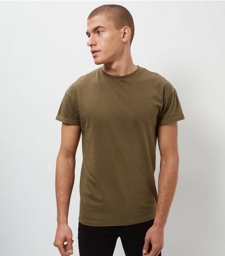 Khaki Roll Sleeve T-Shirt | New Look