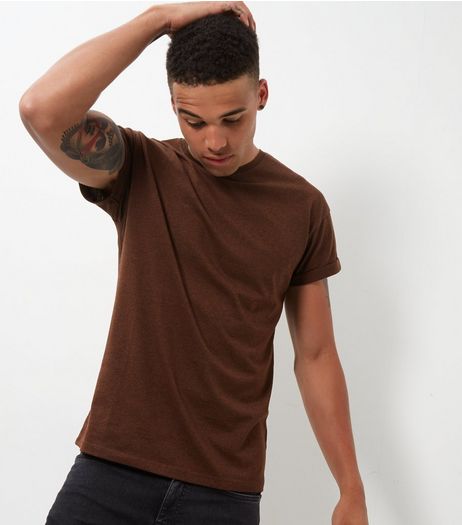 Brown Roll Sleeve T-Shirt | New Look