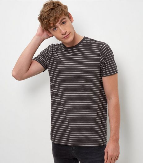 Light Grey Stripe Crew Neck T-Shirt | New Look