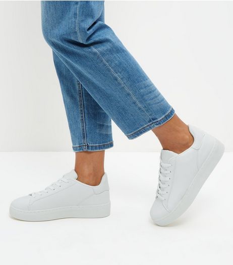 White Lace Up Chunky Trainers | New Look