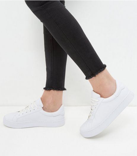 White Lace Up Contrast Plimsolls | New Look