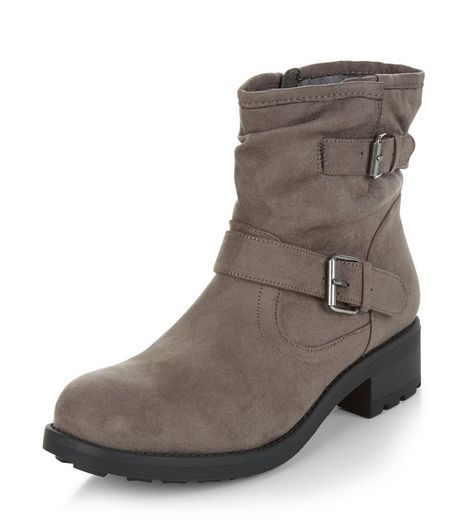 Grey Buckle Strap Ankle Boots | New Look