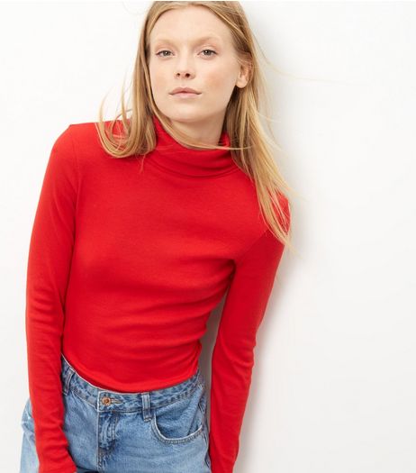 Red Ribbed Turtle Neck Jumper | New Look