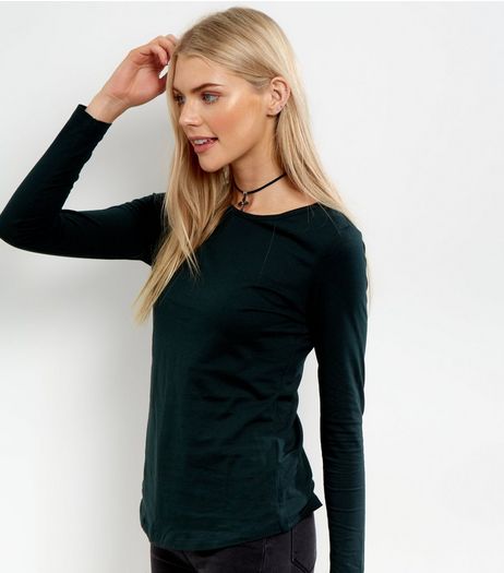 Dark Green Crew Neck Long Sleeve Top | New Look