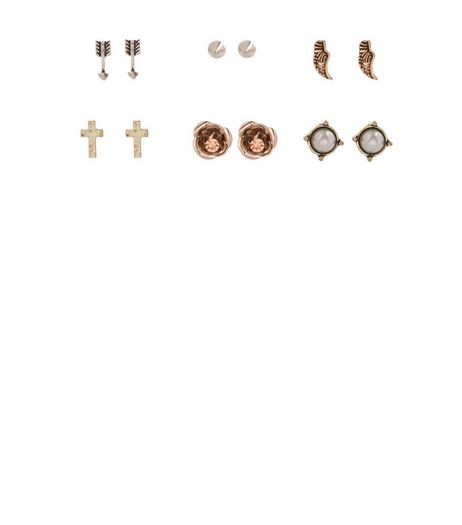 6 Pack Gold Rose Stud Earrings | New Look