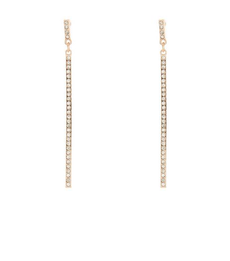 Rose Gold Diamante Bar Earrings | New Look
