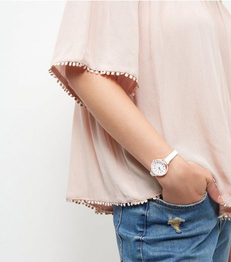 White Rose Gold Trim Watch | New Look