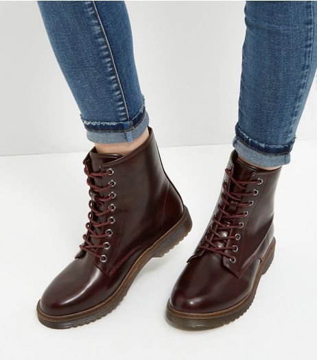 Burgundy Lace Up Ankle Boots | New Look
