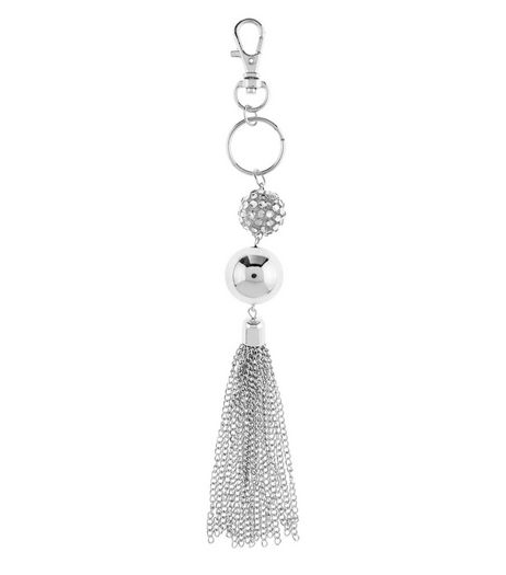 Silver Double Ball Tassel Keyring | New Look