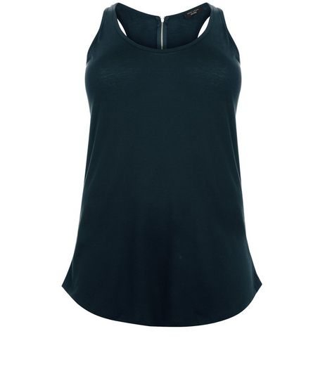 Curves Dark Green Zip Back Vest | New Look