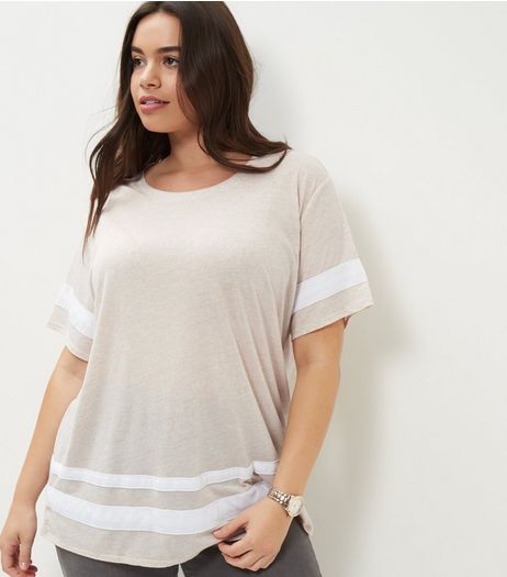 Curves White Stripe Trim Boyfriend T-Shirt | New Look