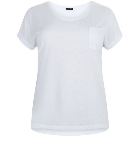 Curves White Pocket Front T-Shirt | New Look