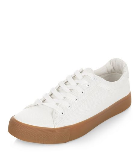White Lace Up Contrast Sole Plimsolls | New Look