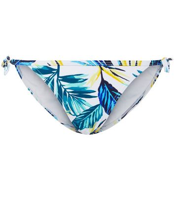 Yellow Tropical Print Tie Side Bikini Bottoms  | New Look