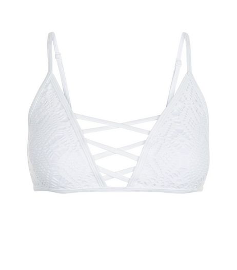 White Lace Caged Bikini Top | New Look