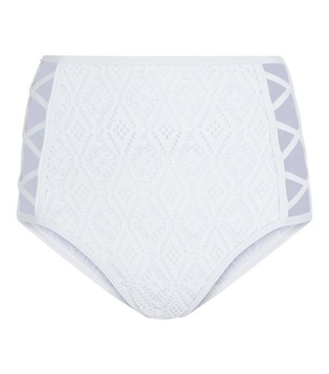 White Lace High Waist Caged Bikini Bottoms | New Look