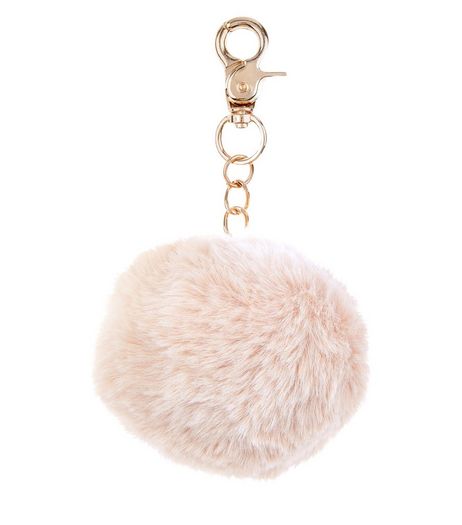 Stone Faux Fur Pom Pom Keyring | New Look