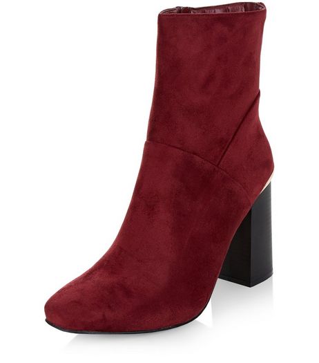 Red Metal Trim Block Heel High Ankle Boots | New Look