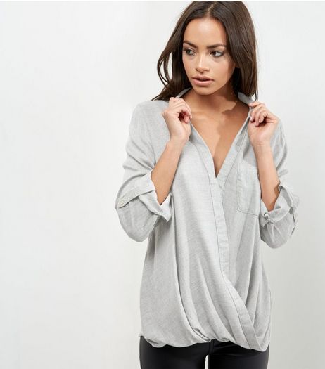 Pale Grey Wrap Shirt | New Look