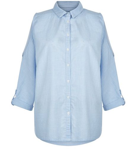 Blue Denim Cold Shoulder Slub Shirt | New Look