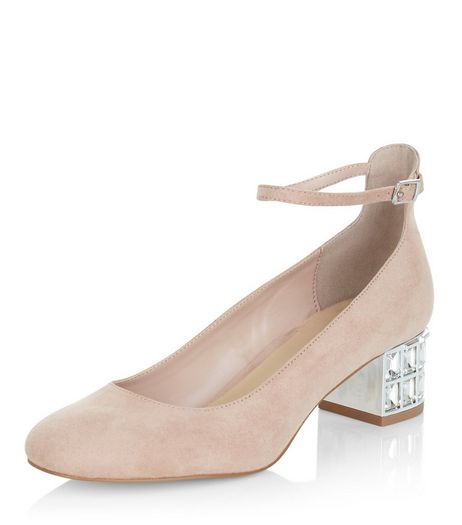 Nude Suedette Embellished Block Heel Sandals | New Look