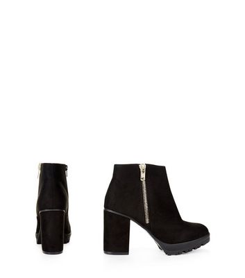wide fit black suedette lace up block heel boots