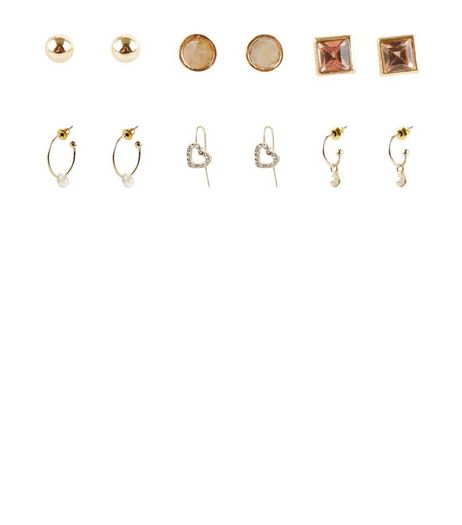 6 Pack Silver Mini Heart Hoop and Stud Earrings | New Look