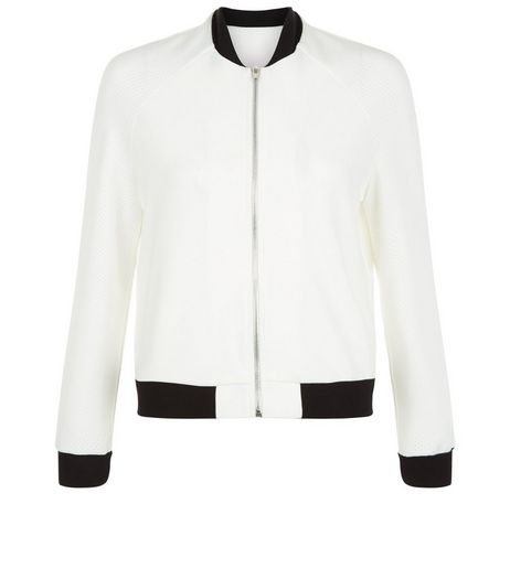 Teens White Airtex Contrast Trim Bomber Jacket | New Look
