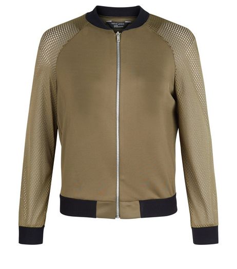 Teens Khaki Airtex Contrast Trim Bomber Jacket | New Look