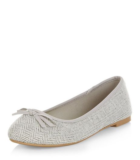 Wide Fit Grey Herringbone Ballet Pumps | New Look