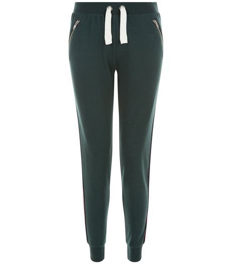 Teens Dark Green Stripe Tape Side Joggers | New Look