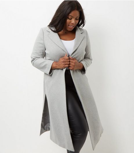 Curves Grey Belted Longline Coat | New Look